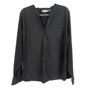 CALVIN KLEIN Frany Cotton Button Up Shirt 2X Plus Black Mixed Media Top EUC B68